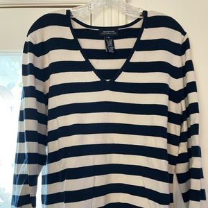 Jones New York navy white stripe sweater